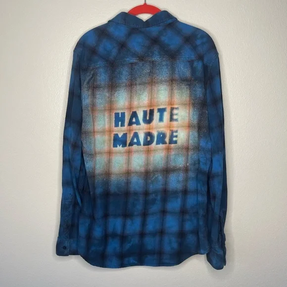 Rock & Republic Blue Black Plaid Flannel Haute Madre DIY Long Sleeve - Picture 1 of 8